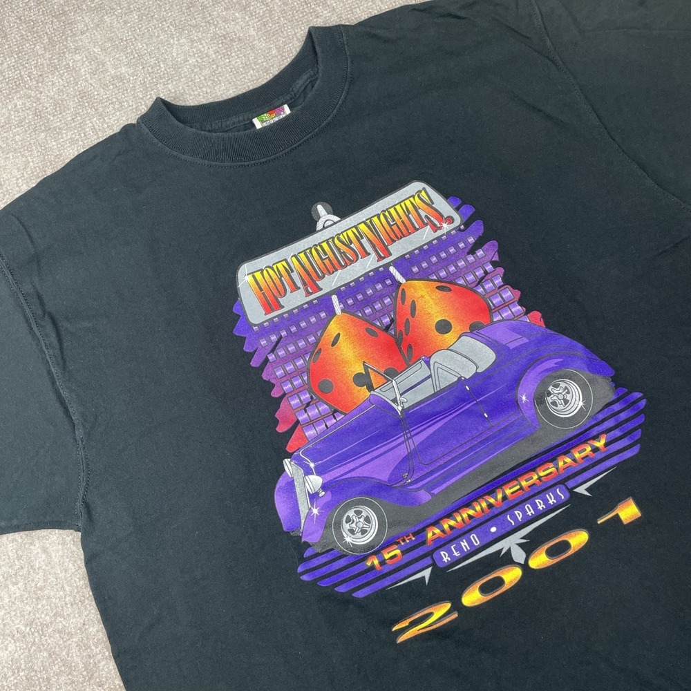 Vtg Y2K Hot August Nights Reno Nevada T-shirt Men XL Black 15th Anniversary 2001